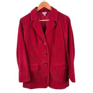J. Jill Women's Size Small Petite Red Cotton Pockets Corduroy Blazer Coat Jacket